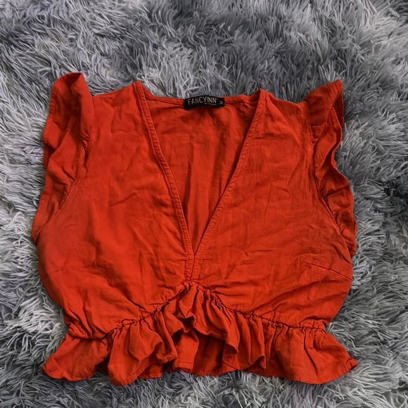 Fancyinn Tops - Fancyinn Red Ruffled Tie Front Blouse Sleeveless